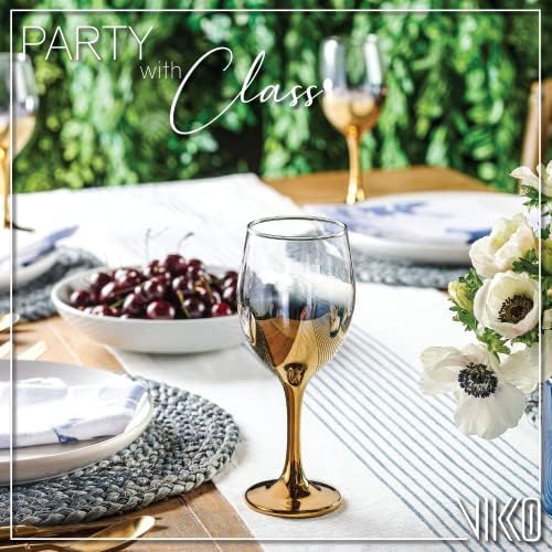 Vikko Décor Gold Ombre Wine Glasses: 14 Ounce Fancy Wine Glasses With Stem for Red and White Wine – Thick and Durable – Dishwasher Safe Goblets – Great Gift Idea – Set of 6 Decorative Wine Glasses…