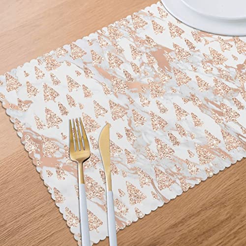 Pink Rose Gold Glitter Table Placemats with Forest Motif (Set of 6)