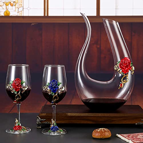 jessie Wine Glass Handmade Painted Enamel Flower Gin Glass Wine Glass Birthday Mothers Day Gifts (Red *2+gift box)