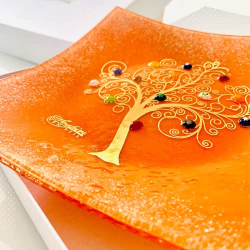 Murano Glass Decorative Dish, Handcrafted Decorative Bowls for Home Decor, Centerpiece Tray, Key Bowl, Gift Decor Tray for Entryway Table, Living Room, Dining Room 7.5"x 7.5"