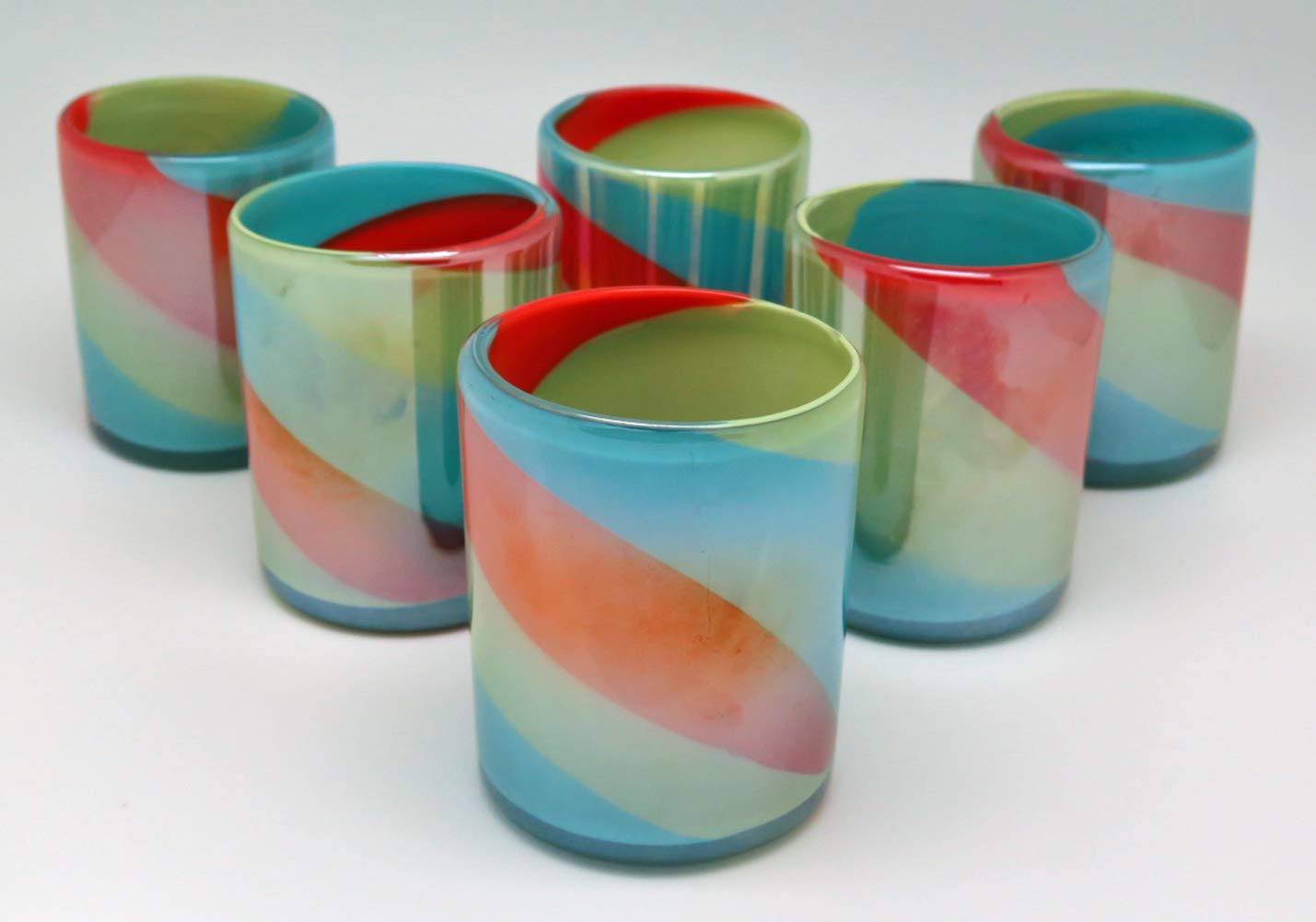 Hand-Blown Rainbow Hue Mexican Glasses, 12 Oz. (Set of 6)