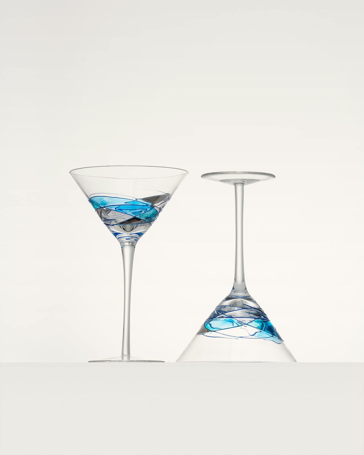 Antoni Barcelona Martini Glass Special Dry Cocktail 12 Oz. BLUE LINE Refreshment Party Mediterranean Stunning Gift Drinkware Birthday Present Weddding Anniversary (Set 2)