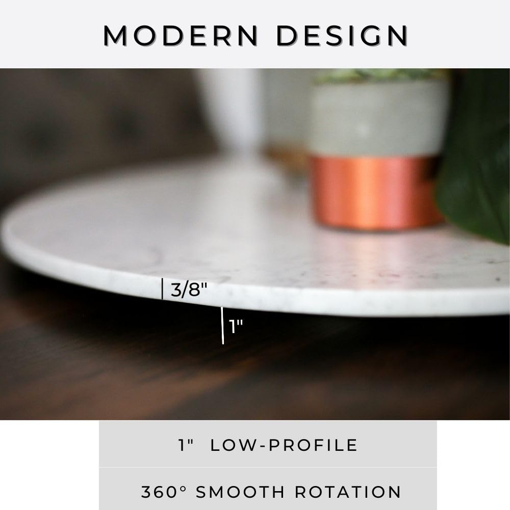 Carrara Marble Lazy Susan, 18-Inch Rotating Serving Tray, Elegant Dining Table Centerpiece, Kitchen Decor Gift for Housewarming and Weddings