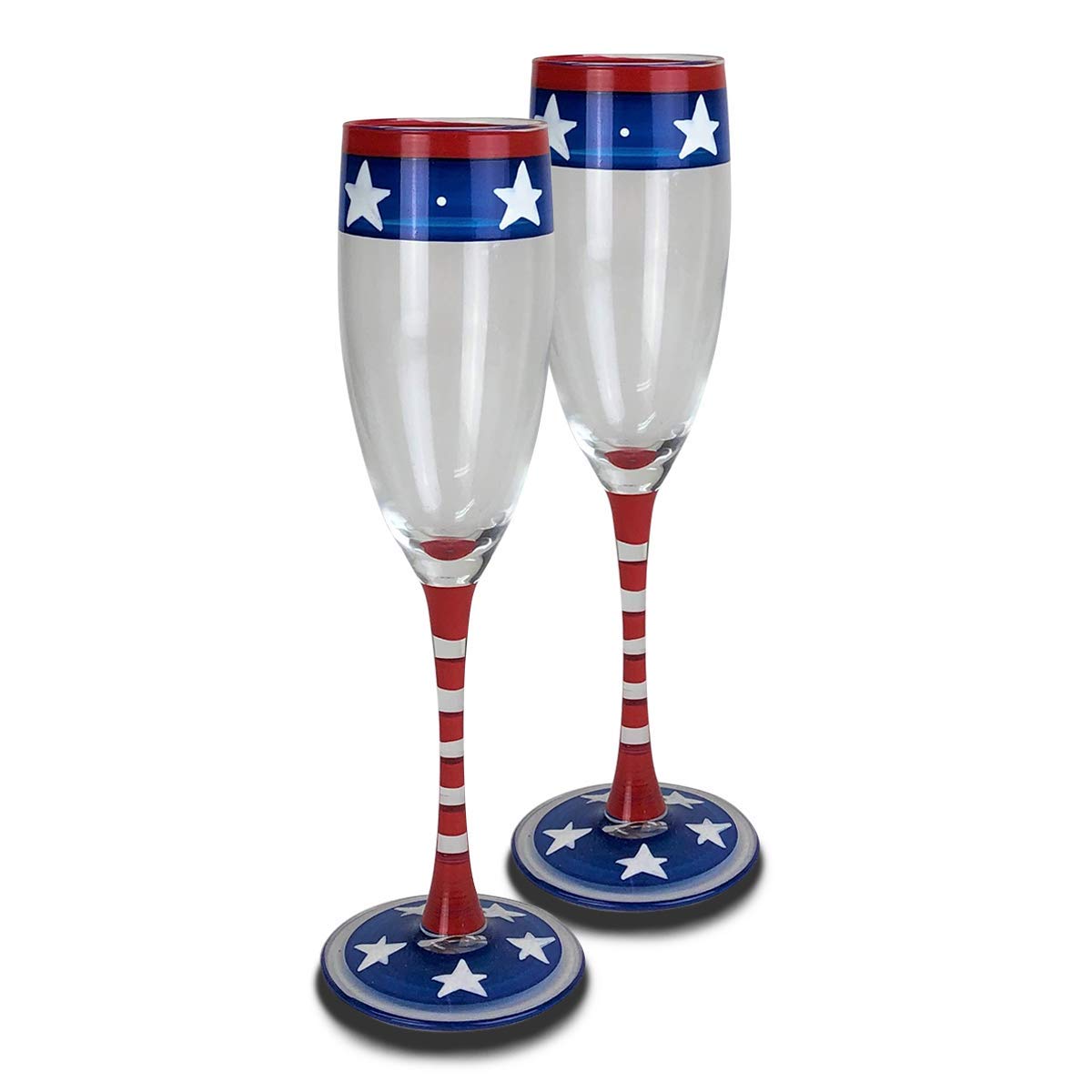Golden Hill Studio Hand Painted Champagne Flute Set of 2 - Patriotic Collection - Hand Painted Glassware by USA Artists - Unique and Decorative Champagne Glasses, July 4th Kitchen Table Décor