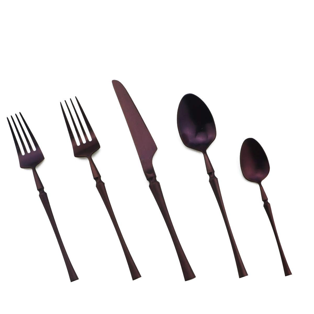 Gugrida Unique and Beautiful Burgundy Iridescent Flatware Set - 5-Piece Iridescent Silverware Sets | 18/10 Stainless Steel Reusable Cutlery Set | Purple Utensils Service for 1 with Dessert Fork, Knife, Spoon, Dinner Fork
