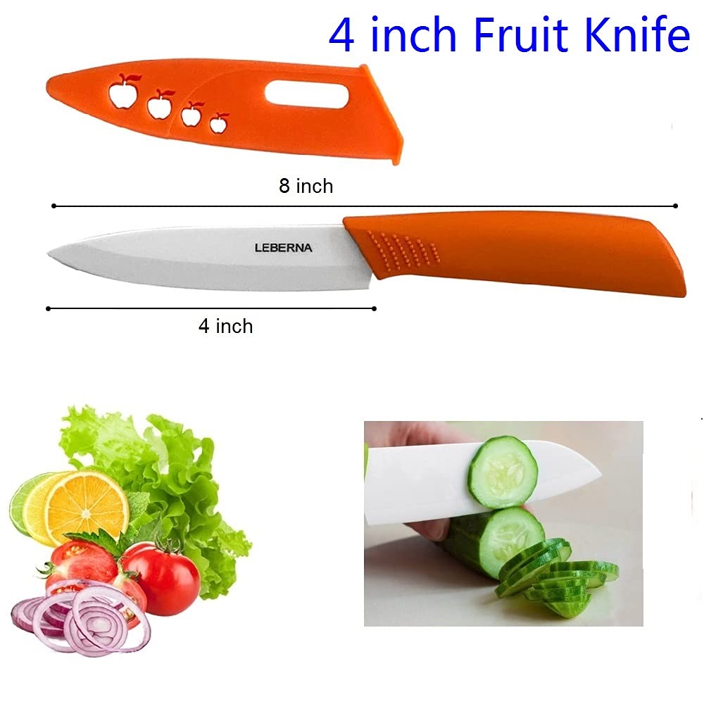 Ceramic Knife Set Ceramic Knives Set for Kitchen Ceramic Kitchen Knives Colored w Sheath 6" Bread Knife 6" Chef Knife 5" Utility Knife 4" Fruit Knife 3" Paring Knife 1 Peeler Colorful Rust Free Proof
