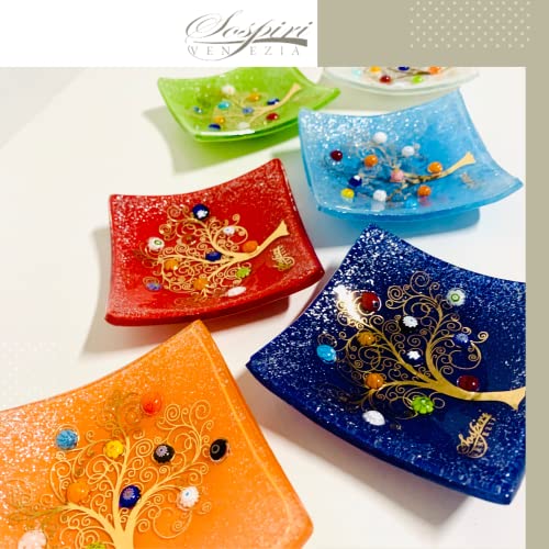 Murano Glass Decorative Dish, Handcrafted Decorative Bowls for Home Decor, Centerpiece Tray, Key Bowl, Gift Decor Tray for Entryway Table, Living Room, Dining Room 7.5"x 7.5"