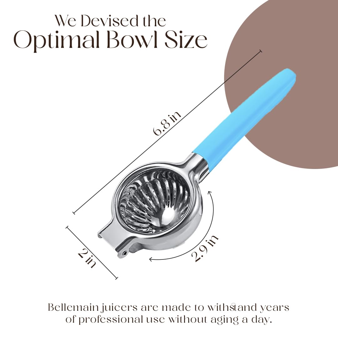 Bellemain Citrus Juicer | Metal Lemon Squeezer | Lime and Lemon Juicer Stainless Steel with Silicone Handles | Manual Juicer, Citrus Squeezer, Hand Held Juicer | Bar Juicer for Bartender (Light Blue)