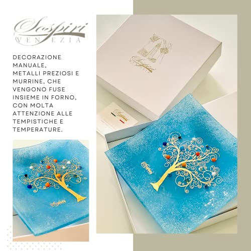 Murano Glass Decorative Dish, Handcrafted Decorative Bowls for Home Decor, Centerpiece Tray, Key Bowl, Gift Decor Tray for Entryway Table, Living Room, Dining Room 7.5"x 7.5"