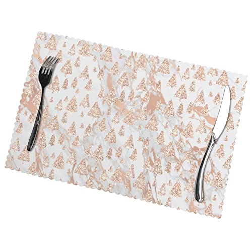 Pink Rose Gold Glitter Table Placemats with Forest Motif (Set of 6)