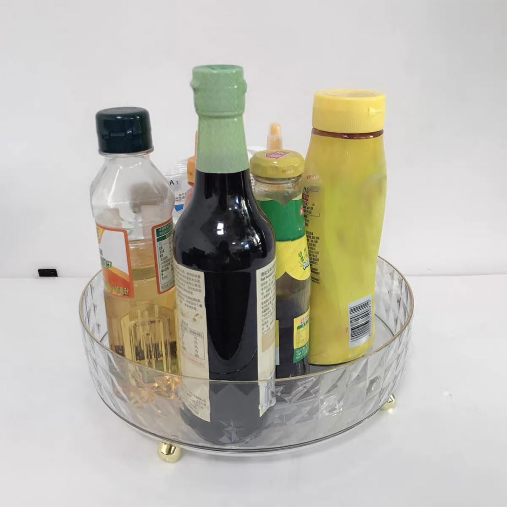 Non Skid Lazy Susan Turntable, 1-Tier Non Skid Spice Rack Turntable, 9 Inch Spinning Organizer, 360-Degree Rotating Seasoning Organizer for Kitchen, Pantry Cabinet Refrigerator, Clear