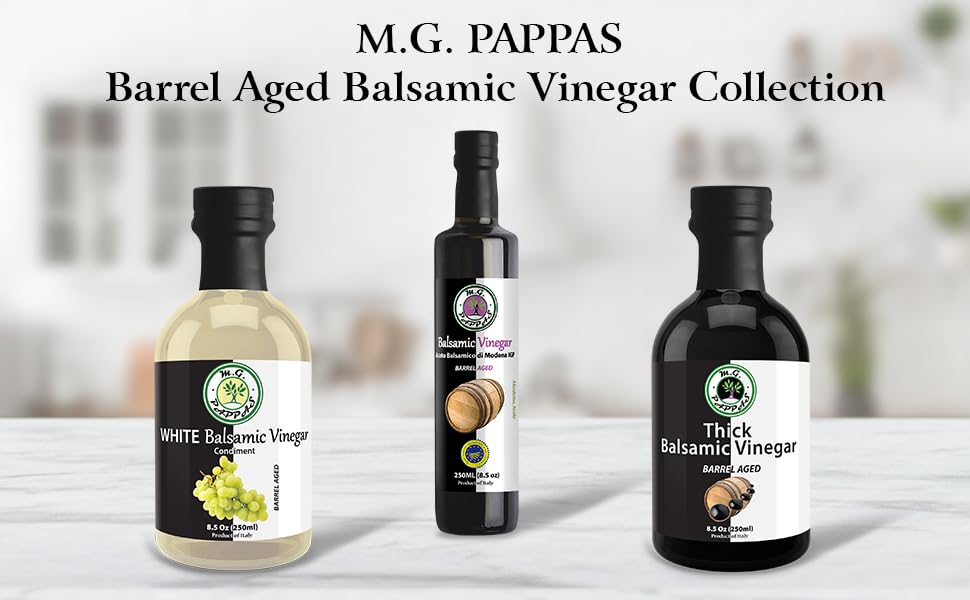M.G. PAPPAS Thick Aged Balsamic Vinegar from Italy - Gourmet Balsamic Italian Vinegar - A Great Addition to Vinaigrettes, Salads & Dressings - No Preservatives, No Added Sugar - 8.5 Fl Oz (250ml)
