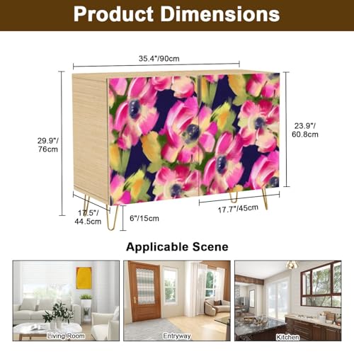 Mid-Century Sideboard Buffet Kitchen Storage Cabinet with 2 Doors Seamless pattern bright tropical flowers for summer fabrics Acrylic Cupboard Console Table Bar Cabinet for Dining Room Hallway