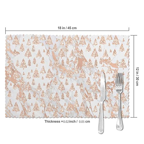 Pink Rose Gold Glitter Table Placemats with Forest Motif (Set of 6)