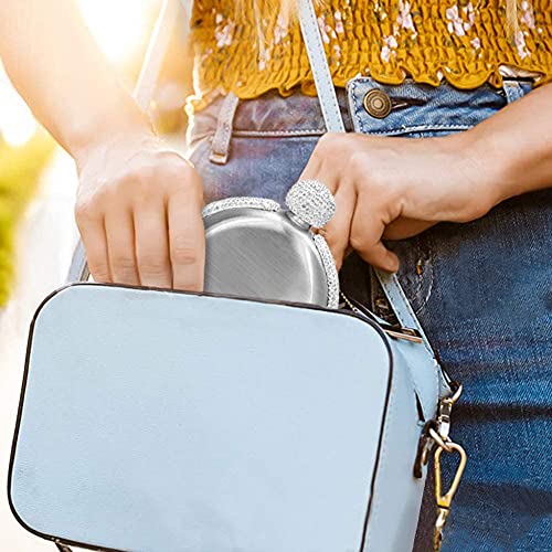 Elegant Liquor Flask for Women, Leakproof Wine Flasks 304 Stainless Steel Rhinestone Portable Flask with Funnel, Women Girls Bling Gift (Silver/5 oz.)