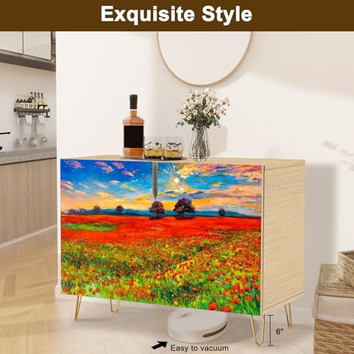 Mid-Century Style Sideboard Buffet Kitchen Storage Cabinet with Tuscan Scene on Canvas