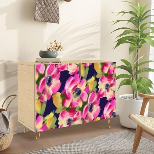 Mid-Century Sideboard Buffet Kitchen Storage Cabinet with 2 Doors Seamless pattern bright tropical flowers for summer fabrics Acrylic Cupboard Console Table Bar Cabinet for Dining Room Hallway