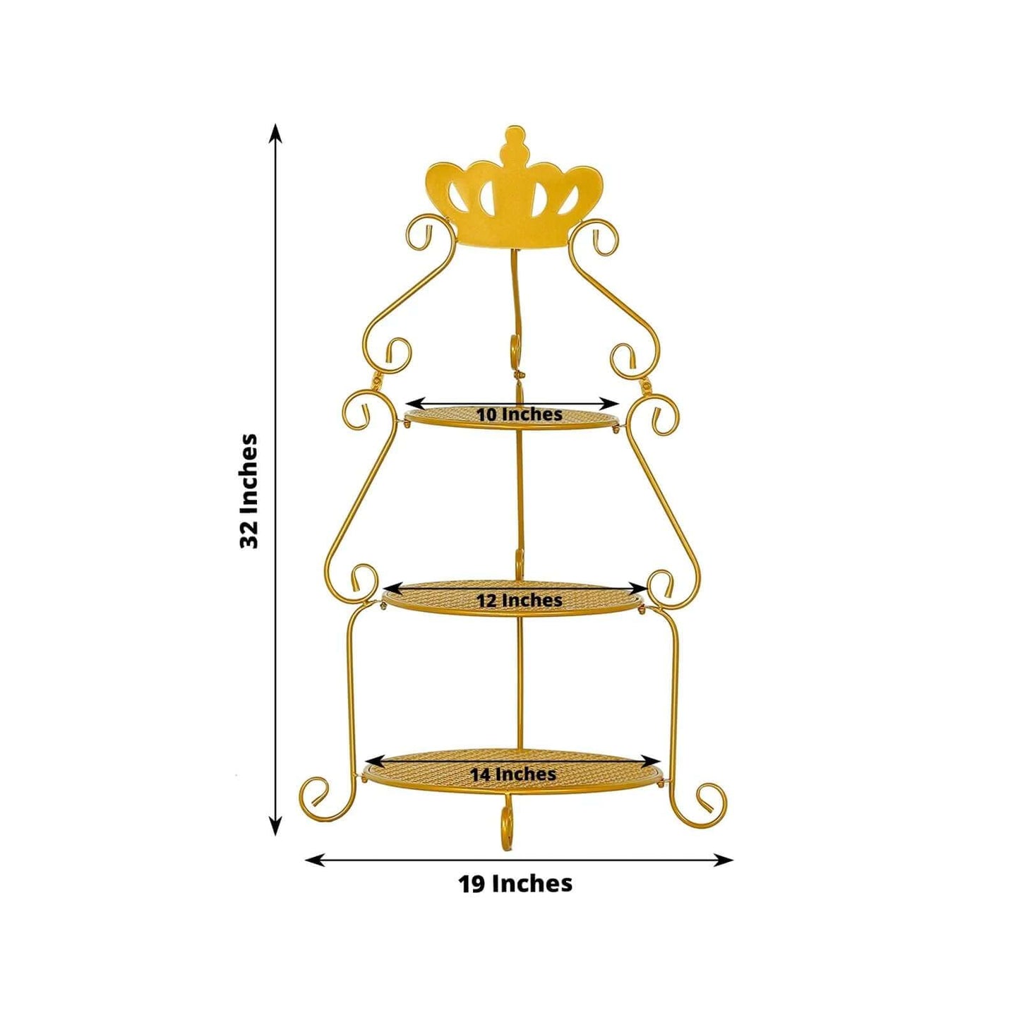 Efavormart 3-Tier Round Gold Metal Cake Stand with Crown Top, Cupcake Holder Dessert Display Stand - 32" Tall