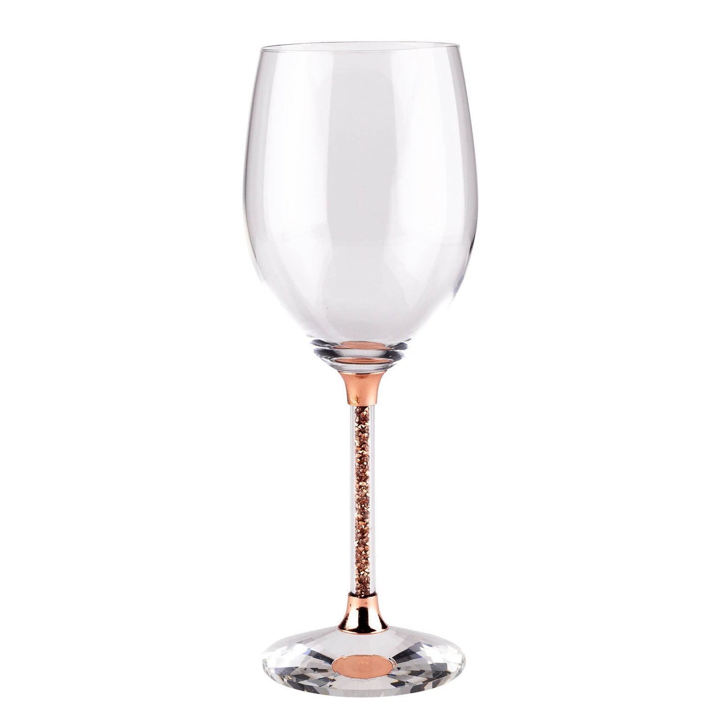Sparkles Home Vetrina Stem Wine Glass, Sophisticated Crystal Glassware, Faceted Base, Red, White, Rosé, For Celebration Dining Table Setting, Event, Wedding, Rose Gold, Set of 2 in Gift Box