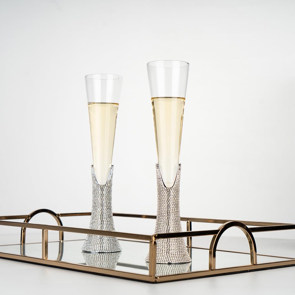 TISHAA Bling Rhinestone Champagne Glasses Set – Elegant Crystal Glass with Artificial Diamonds – 150ml Capacity, Perfect for Weddings, Anniversaries, Christmas, and Special Celebrations (Regular Set)