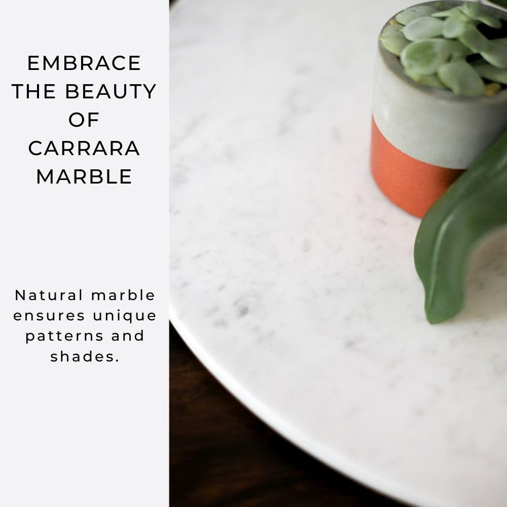Carrara Marble Lazy Susan, 18-Inch Rotating Serving Tray, Elegant Dining Table Centerpiece, Kitchen Decor Gift for Housewarming and Weddings