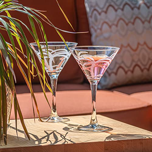Rolf Glass Palm Tree Martini Glass | Stemmed 10 ounce Martini Glasses | Lead-Free Glass | Diamond-Wheel Engraved Cocktail Glasses | Made in the USA (Set of 4)