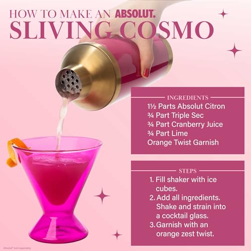 Paris Hilton 2-Piece Cocktail Shaker Set, Double Wall Insulated Stainless Steel Mixer with Built-In Strainer and Double-Sided Jigger, 20-Ounce, Gold and Hot Pink