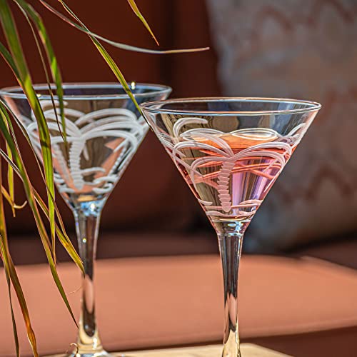 Rolf Glass Palm Tree Martini Glass | Stemmed 10 ounce Martini Glasses | Lead-Free Glass | Diamond-Wheel Engraved Cocktail Glasses | Made in the USA (Set of 4)