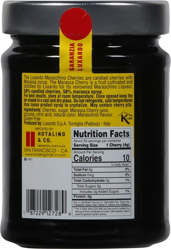Luxardo The Original Maraschino Cherries | Gourmet Italian Maraschino Cherries | Ideal for Cocktails and Desserts, 400g Jar