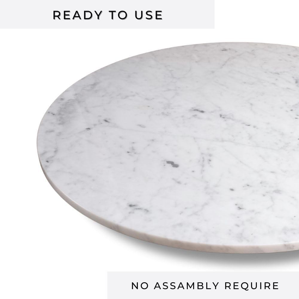 Carrara Marble Lazy Susan, 18-Inch Rotating Serving Tray, Elegant Dining Table Centerpiece, Kitchen Decor Gift for Housewarming and Weddings