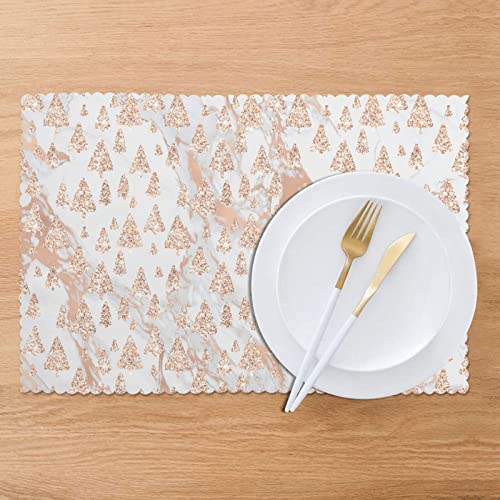 Pink Rose Gold Glitter Table Placemats with Forest Motif (Set of 6)