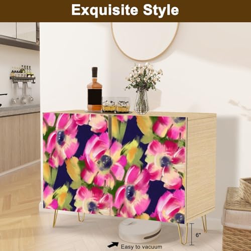Mid-Century Sideboard Buffet Kitchen Storage Cabinet with 2 Doors Seamless pattern bright tropical flowers for summer fabrics Acrylic Cupboard Console Table Bar Cabinet for Dining Room Hallway