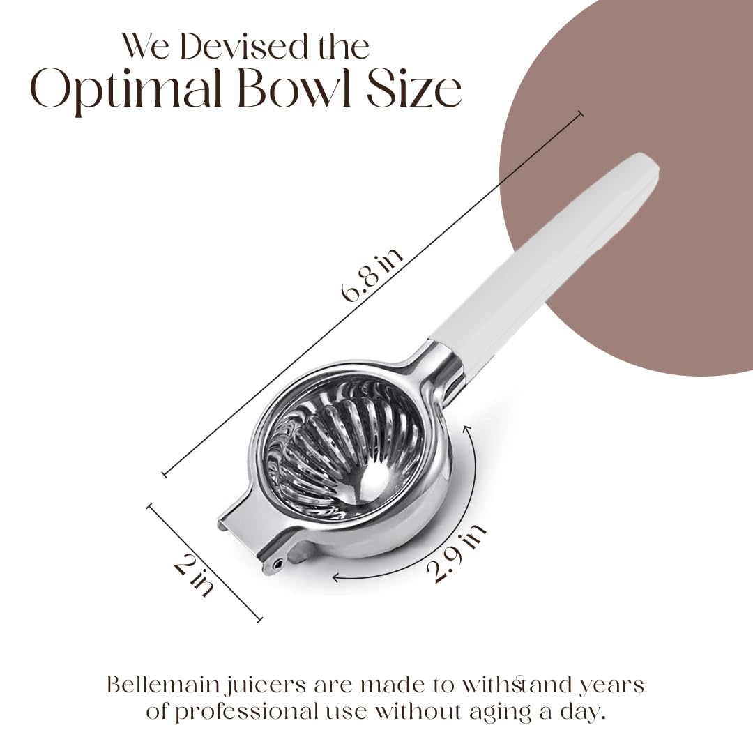 Bellemain Citrus Juicer | Metal Lemon Squeezer | Lime and Lemon Juicer Stainless Steel with Silicone Handles | Manual Juicer, Citrus Squeezer, Hand Held Juicer | Bar Juicer for Bartender (White)