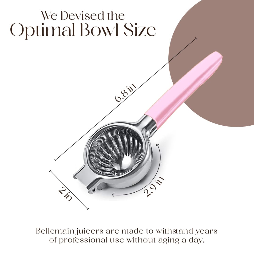Bellemain Citrus Juicer | Metal Lemon Squeezer | Lime and Lemon Juicer Stainless Steel with Silicone Handles | Manual Juicer, Citrus Squeezer, Hand Held Juicer | Bar Juicer for Bartender (Pink)