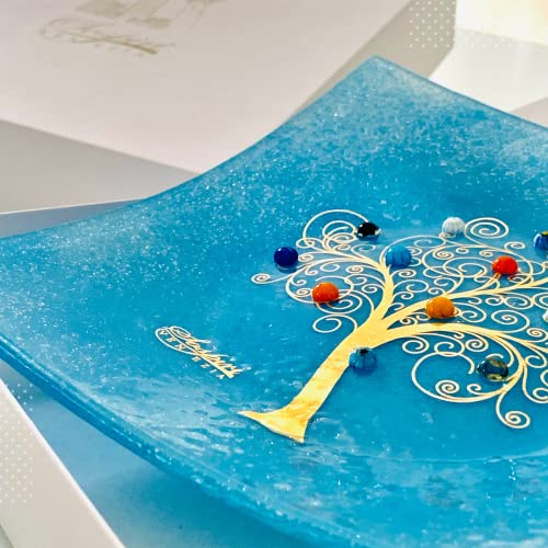 Murano Glass Decorative Dish, Handcrafted Decorative Bowls for Home Decor, Centerpiece Tray, Key Bowl, Gift Decor Tray for Entryway Table, Living Room, Dining Room 7.5"x 7.5"
