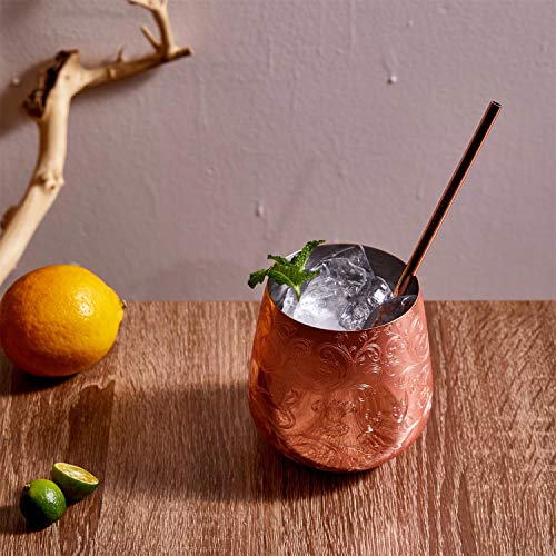 Sky Fish Stemless Stainless Steel Etching Wine Glasses,18 oz Copper Plated,Set Of 4