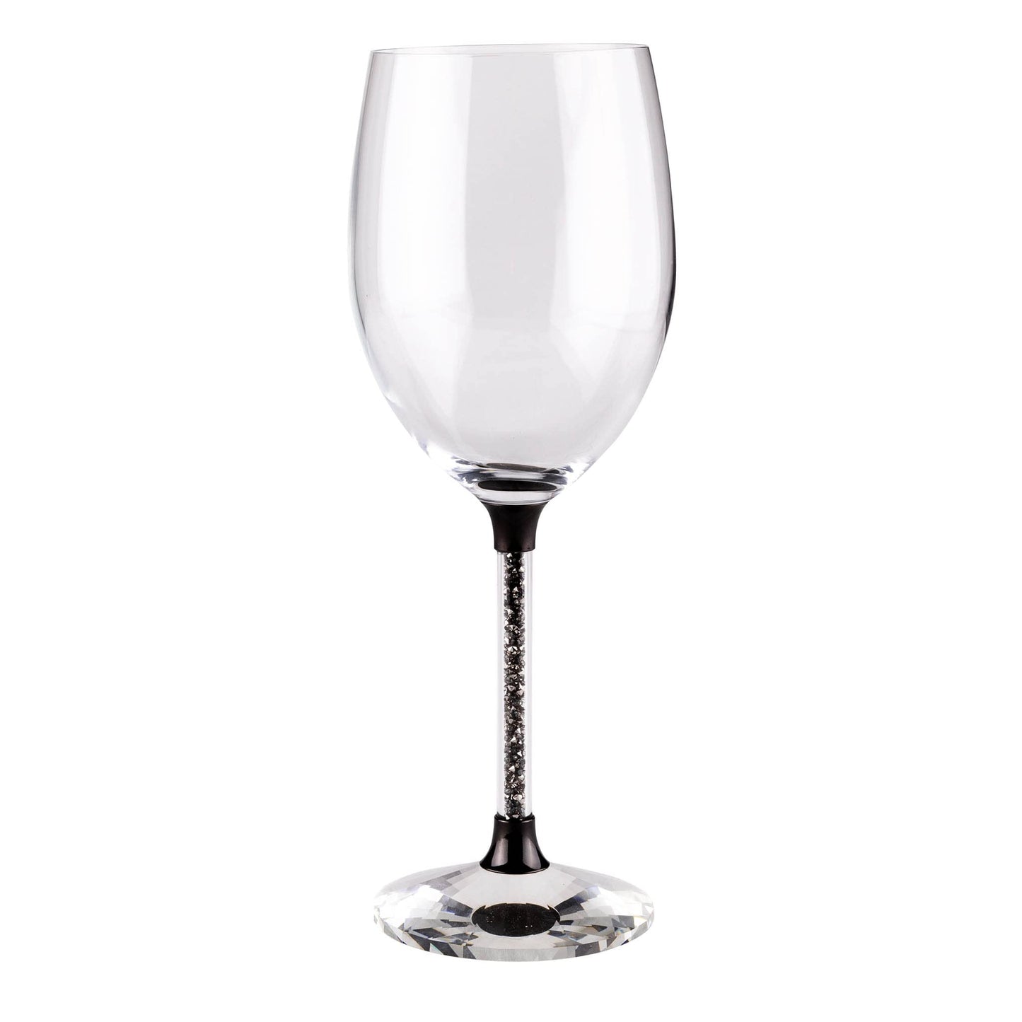 Sparkles Home Vetrina Stem Wine Glass, Sophisticated Crystal Glassware, Faceted Base, Red, White, Rosé, For Celebration Dining Table Setting, Event, Wedding, Charcoal, Set of 2 in Gift Box