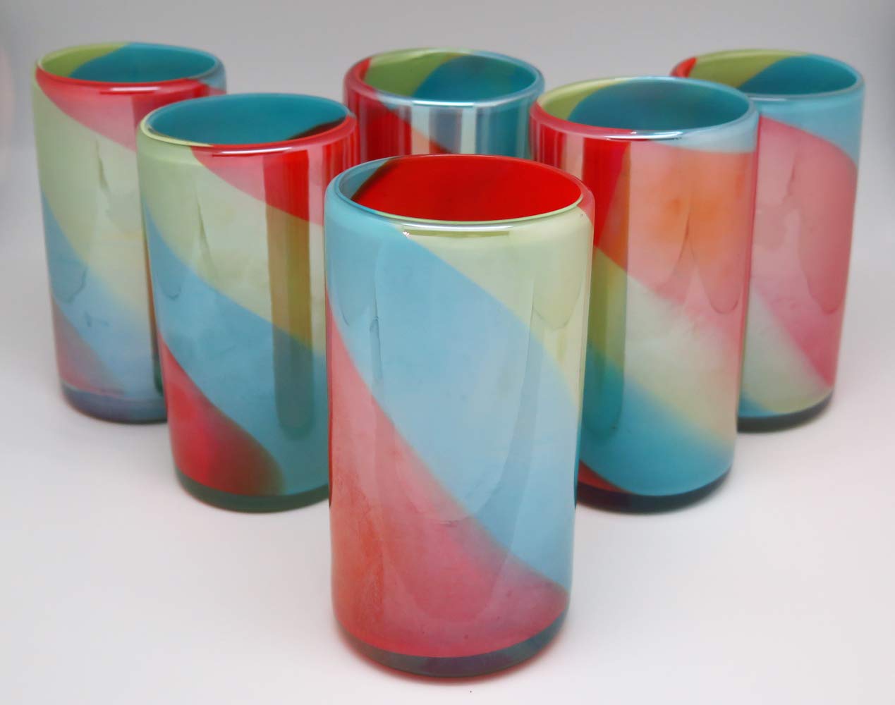 Hand-Blown Tropical Tricolor Mexican Glasses, 18 Oz. (Set of 6)