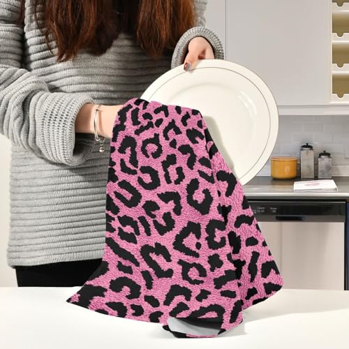 Glamorous Pink Leopard-Skin-Print Absorbent Dish Towels (Set of 4)