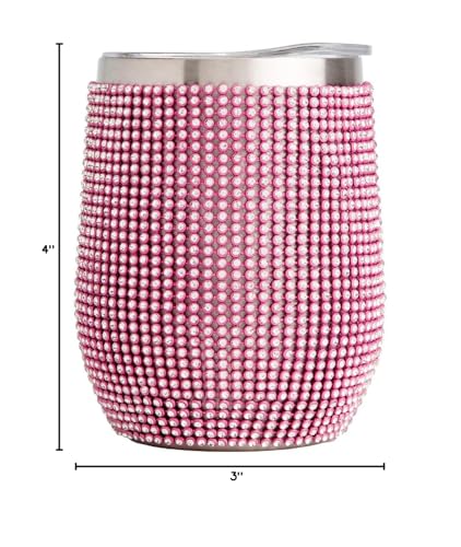 Paris Hilton Diamond Bling Wine Tumbler, Vacuum Insulated Stainless Steel with Easy Sip Lid, Bedazzled with Over 2500 Rhinestones, 12-Ounce, Pink