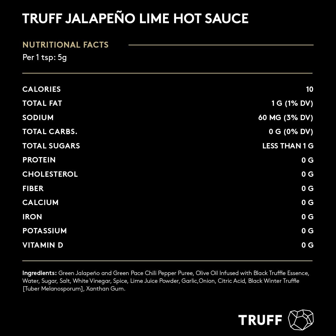 TRUFF Jalapeño Lime Hot Sauce, Gourmet Hot Sauce with Black Winter Truffles, Green Jalapeño Peppers, Black Truffle Oil, Unique Flavor Experience in a Bottle, 6 oz.