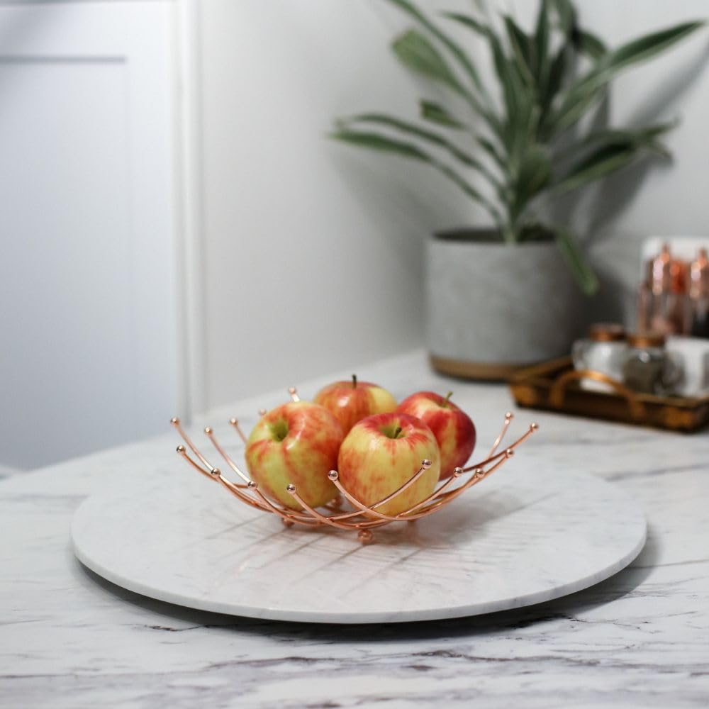 Carrara Marble Lazy Susan, 18-Inch Rotating Serving Tray, Elegant Dining Table Centerpiece, Kitchen Decor Gift for Housewarming and Weddings