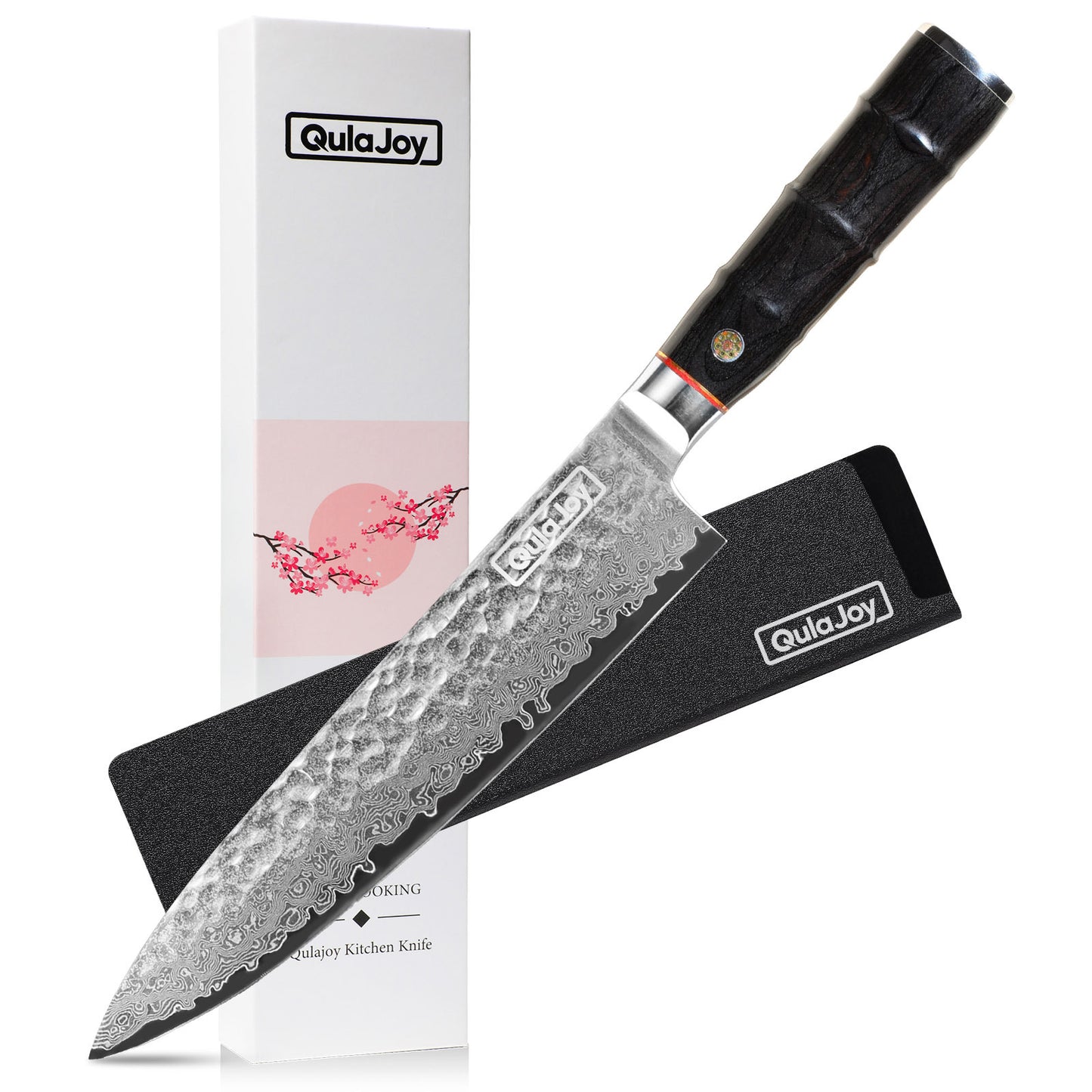 Japanese 8-Inch Chef Knife, 67 Layers Damascus VG-10 Steel Core, Professional Hammered Kitchen Knife, Handcrafted with Ergonomic Green Bamboo Shape Handle