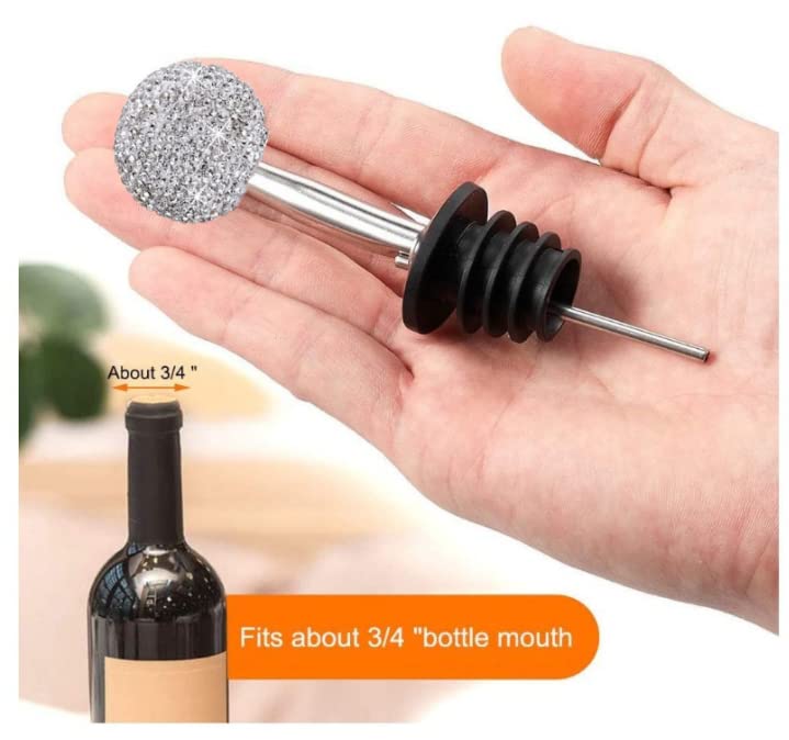 2 Pac GSRYPC Bling Bling pour spouts wtih Crystal Rhinestones cap, Bling Stainless Steel Liquor bottle pourers fit for Olive Oil Wine Vinegar Liquid (Silver+Rose gold)