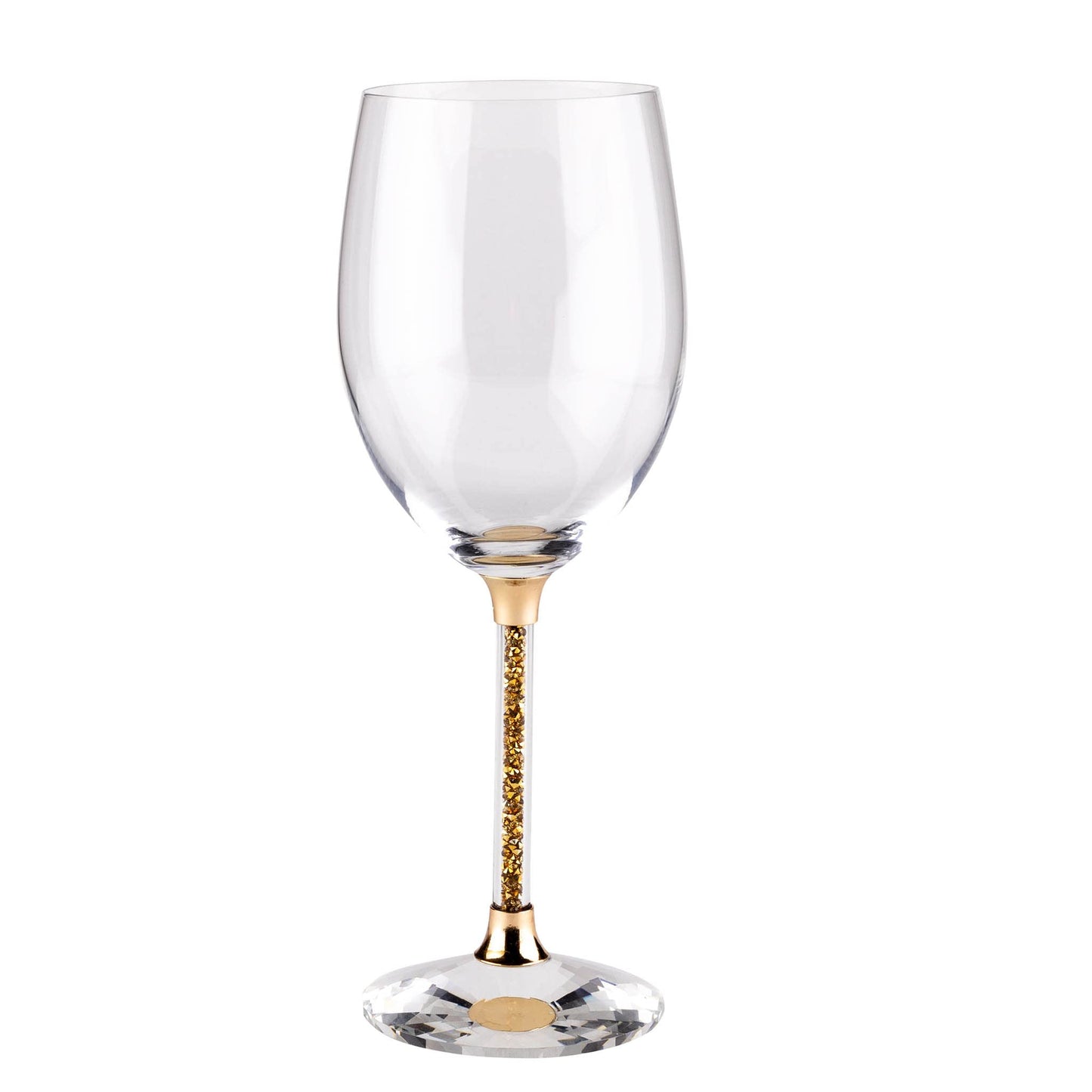 Sparkles Home Vetrina Stem Wine Glass, Crystal Glassware, Faceted Base, Red, White, Rosé, For Celebration, Dining Tabling Setting, Events, Weddings, Gold, Set of 2 in Gift Box