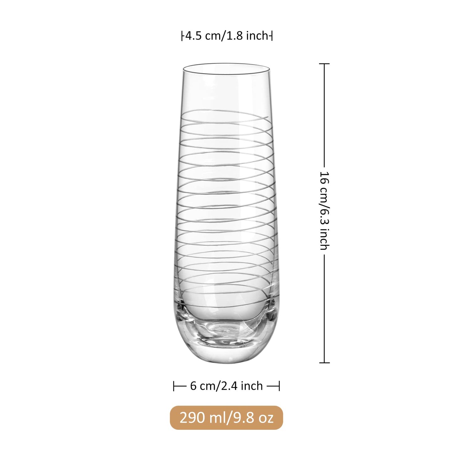 Handmade Mouth-Blown Joeyan Etched Champagne Flutes Glasses Cups, Handmade Mouth Blown Aesthetics Glassware Art Decoration, Home Bar Essentials, Gifts for Wedding Anniversary Daily Use, Set of 4, 9.8 oz., Dishwasher Safe