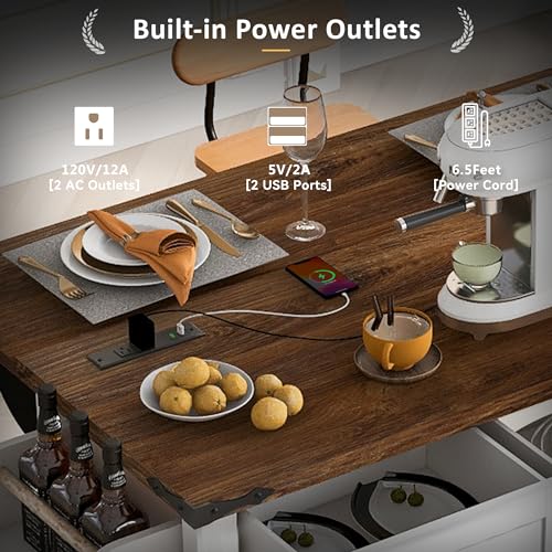 Ball & Cast Farmhouse Kitchen Island Cart with Power Outlet, 2 Sliding Barn Doors, 3 Adjustable Shelves, Kitchen Storage Island with Drop Leaf, Spice Rack, Rolling Cart on Wheels, for Kitchen or Dining Room, White