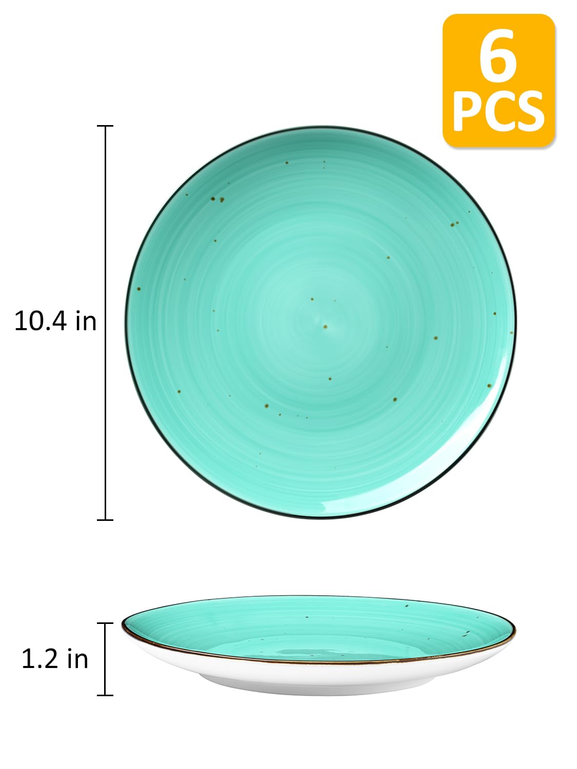 Yedio Dinner Plates, 10.4 Inch Porcelain Plates for Salad, Dessert, Appetizer, Pasta, Kitchen Serving Round Dishes, Microwave, Oven, Dishwasher Safe, Modern Colorful, Hand Painted, Set of 6