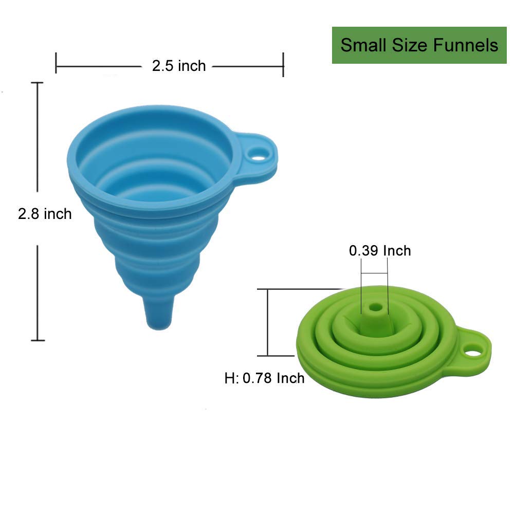 Kitchen Funnel Set 4-Pack, Small and Large, Kitchen Gadgets Accessories Foldable Silicone Collapsible Funnels for Filling Water Bottle Liquid Transfer Food Grade