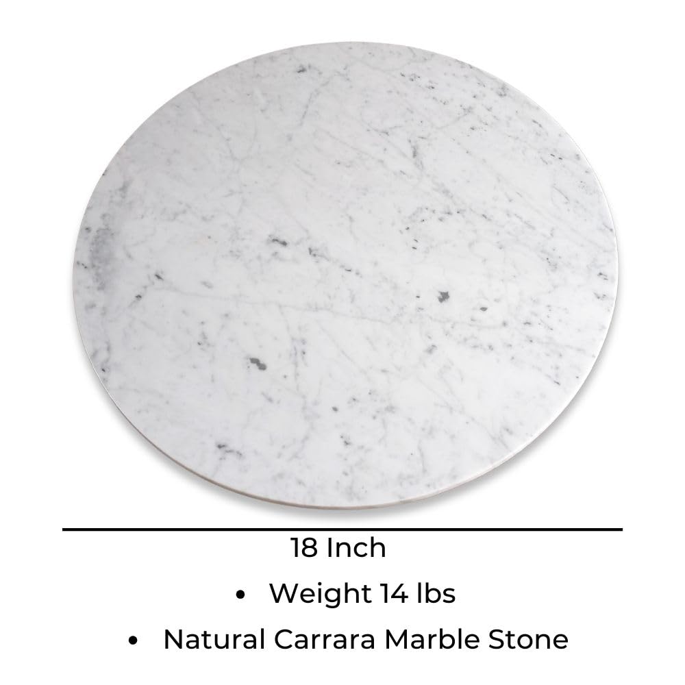 Carrara Marble Lazy Susan, 18-Inch Rotating Serving Tray, Elegant Dining Table Centerpiece, Kitchen Decor Gift for Housewarming and Weddings